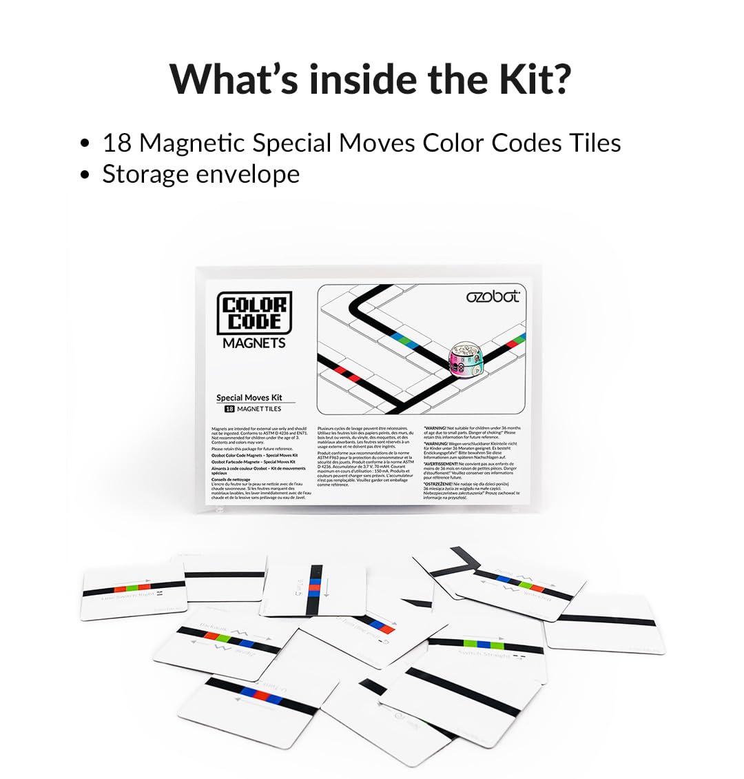 Ozobot Color Code Magnets Special Moves Kit:Interactive Coding Learning Tool for Kids Ages 3+,Enhances Logic & Problem-Solving Skills,18 Tiles, Evo & Color Codes Magnets Base Kit Required Not Included - ARVRedtech.com | AR & VR Education Technology