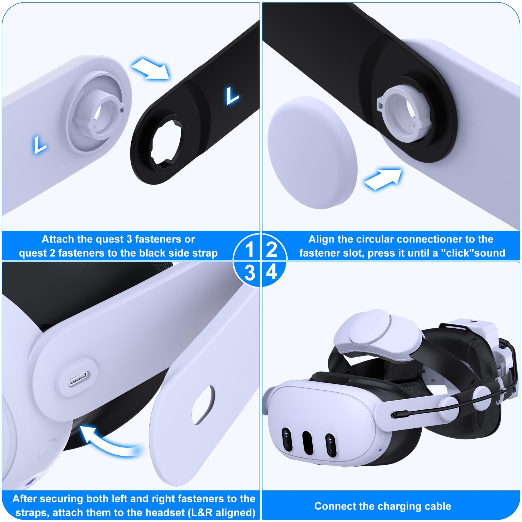 Battery Head Strap 7500mAh for Meta Quest 3/Quest 2,Double Knobs Adjustable Elite Strap with Detachable Battery Pack,VR Accessories Strap Enhanced Support&Comfort Extend Playtime for Oculus Quest 3/2 - ARVRedtech.com | AR & VR Education Technology