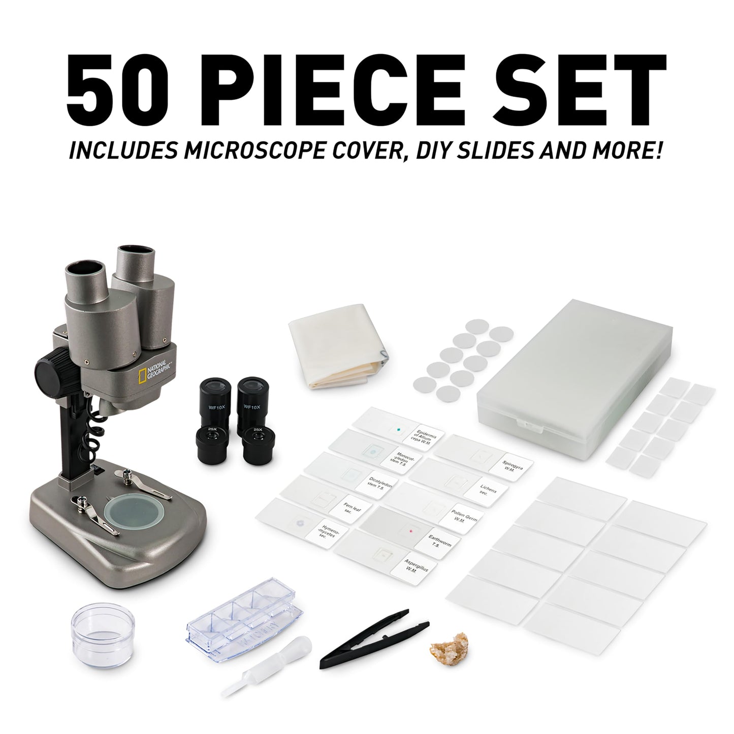 NATIONAL GEOGRAPHIC Dual LED Kids Microscope - 50+ pc Science Kit with 10 Prepared Slides & 10 DIY Blank Slides, Biology Experiment Activity, Microscope Kit for Kids 8-12 (Amazon Exclusive) - ARVRedtech.com | AR & VR Education Technology