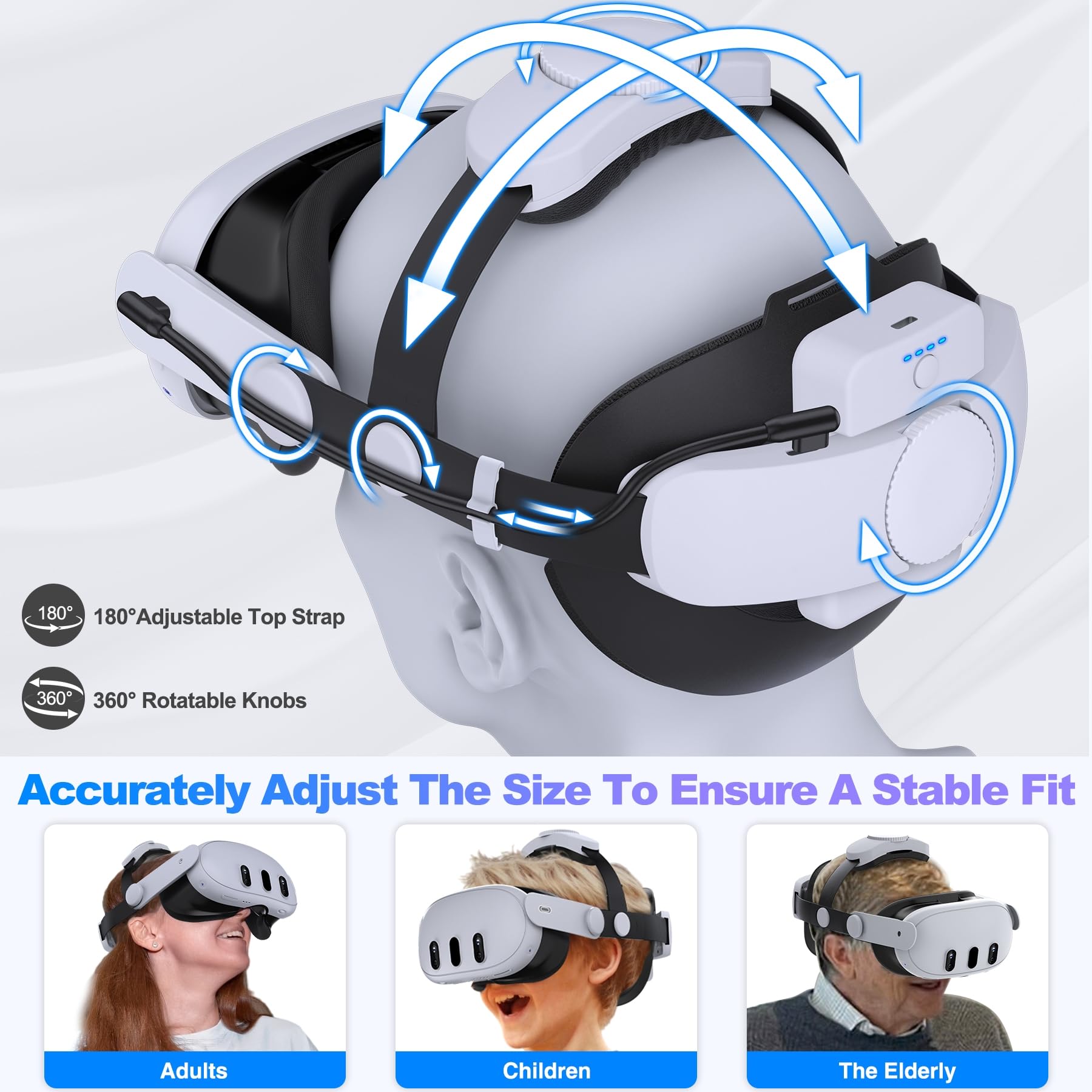 Battery Head Strap 7500mAh for Meta Quest 3/Quest 2,Double Knobs Adjustable Elite Strap with Detachable Battery Pack,VR Accessories Strap Enhanced Support&Comfort Extend Playtime for Oculus Quest 3/2 - ARVRedtech.com | AR & VR Education Technology