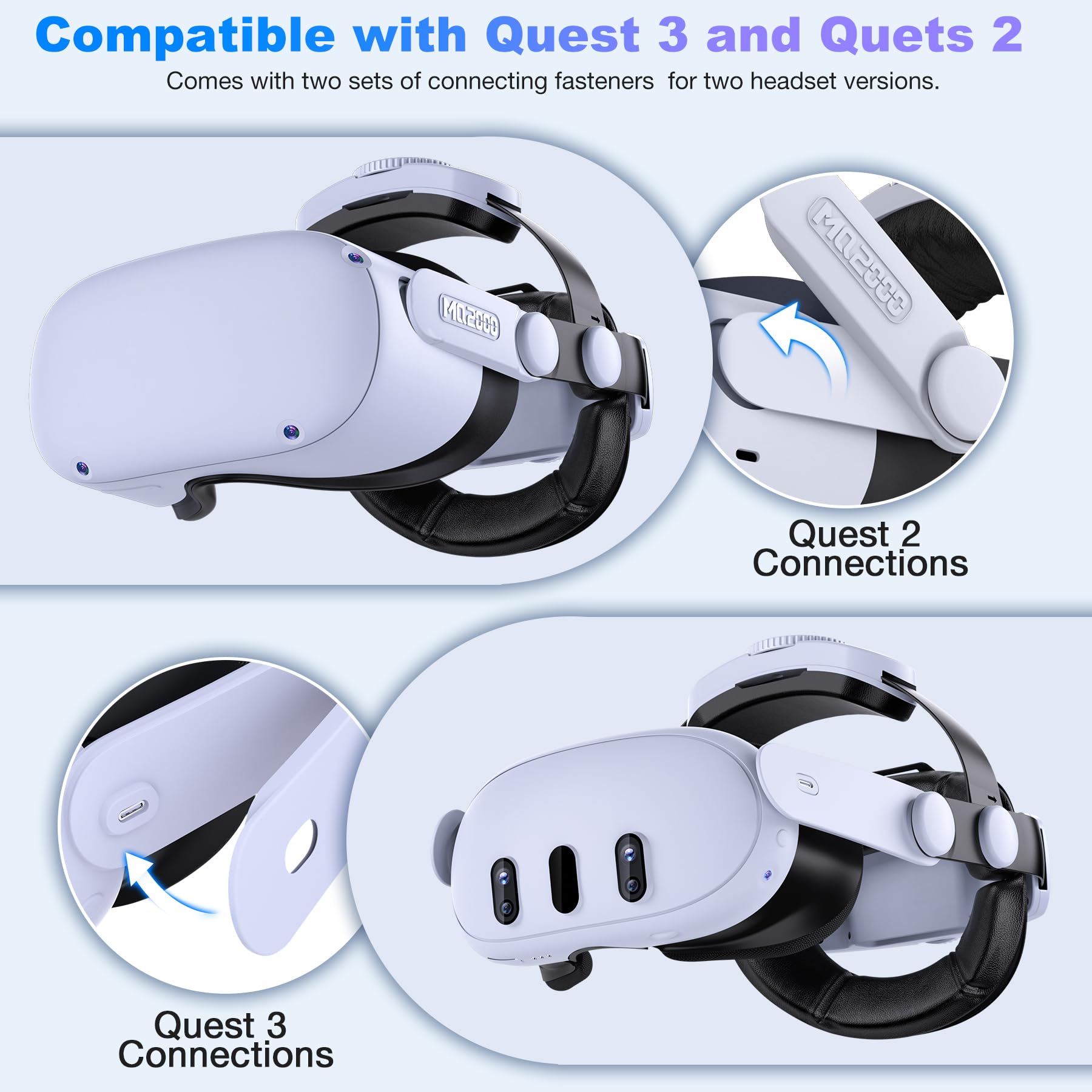 Battery Head Strap 7500mAh for Meta Quest 3/Quest 2,Double Knobs Adjustable Elite Strap with Detachable Battery Pack,VR Accessories Strap Enhanced Support&Comfort Extend Playtime for Oculus Quest 3/2 - ARVRedtech.com | AR & VR Education Technology