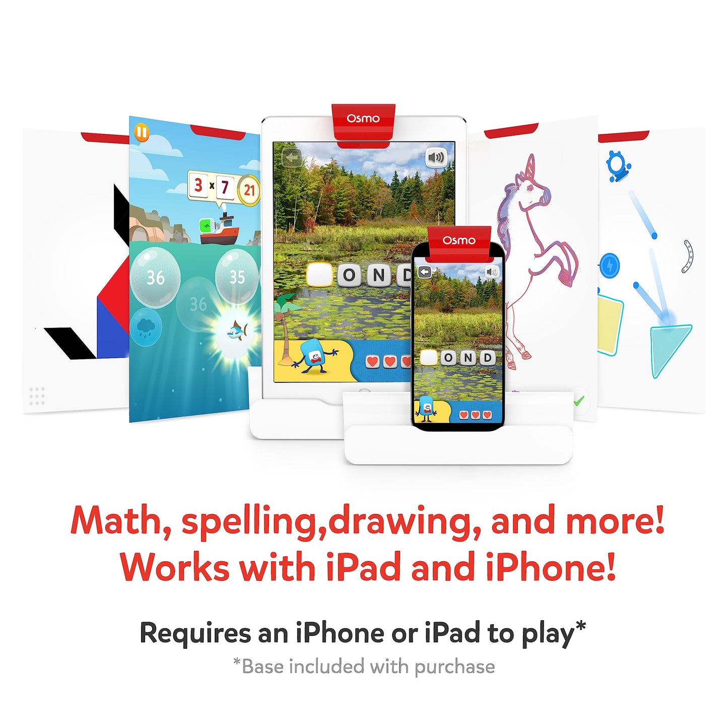 Osmo - Genius Starter Kit for iPad & iPhone - 5 Educational Learning Games - Ages 6-10 - Math, Spelling, Creativity & More - STEM Toy Gifts for Kids, Boy & Girl - Ages 6 7 8 9 10 (Osmo Base Included) - ARVRedtech.com | AR & VR Education Technology