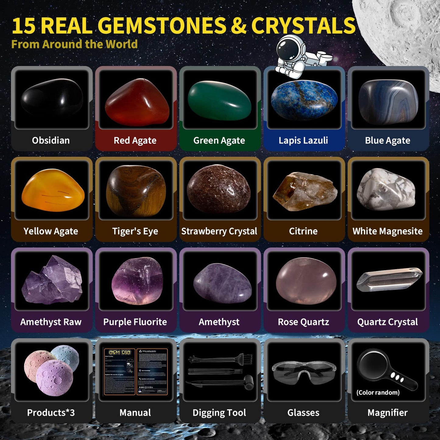 GobiDex Gemstones Dig Kit, Solar System Science Kit for Kids, Excavate 15 Real Gems, STEM Educational Space Toys Planet Collection Kit, Archaeology Geology Science Projects Gift for Boys&Girls Age 6+ - ARVRedtech.com | AR & VR Education Technology