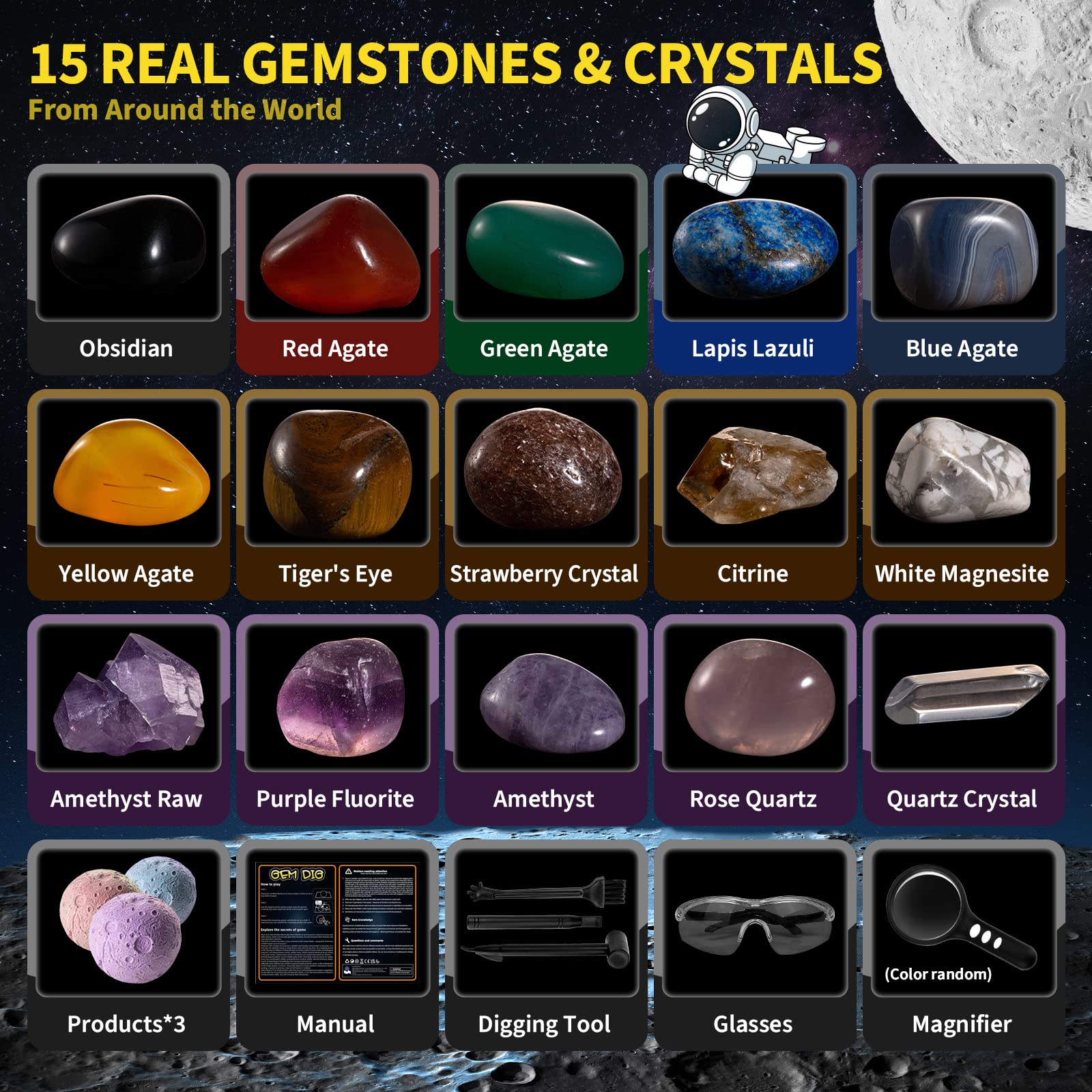 GobiDex Gemstones Dig Kit, Solar System Science Kit for Kids, Excavate 15 Real Gems, STEM Educational Space Toys Planet Collection Kit, Archaeology Geology Science Projects Gift for Boys&Girls Age 6+ - ARVRedtech.com | AR & VR Education Technology