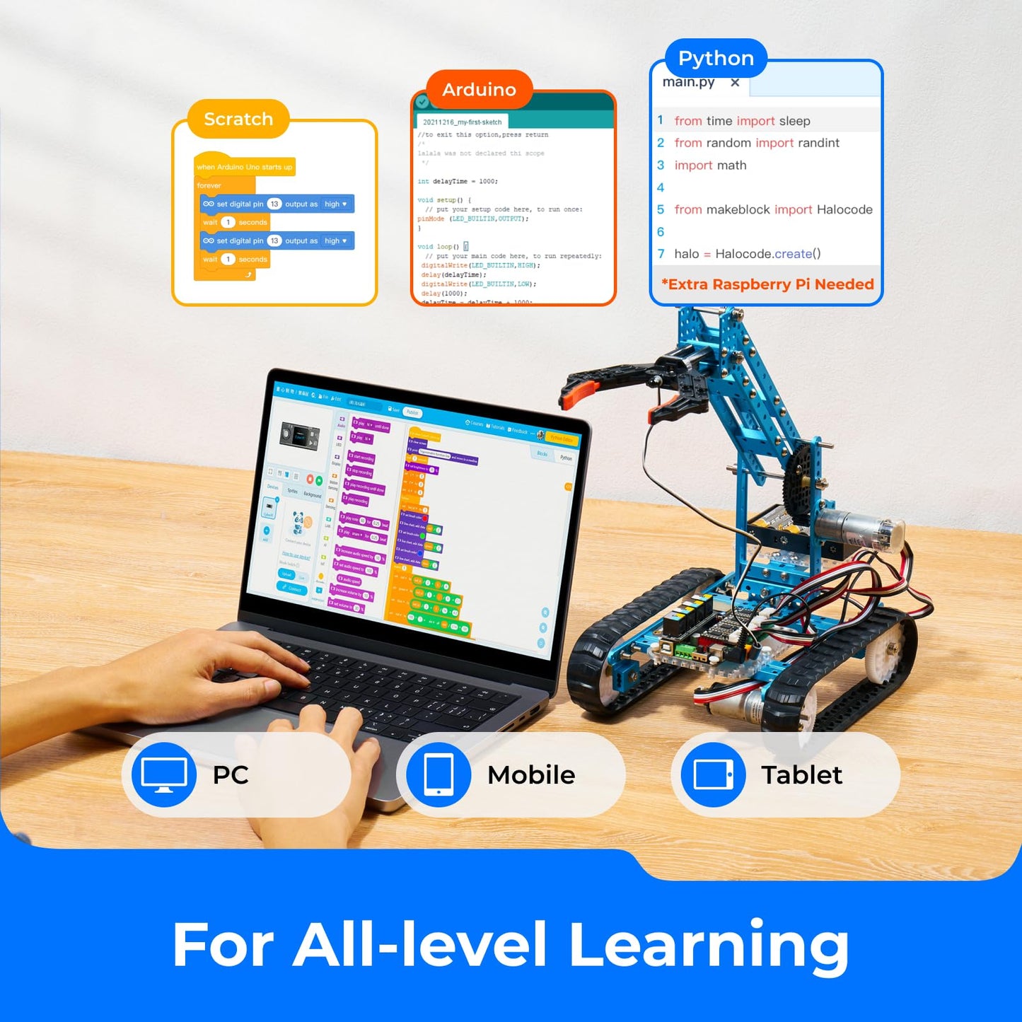 Makeblock mBot Ultimate 10 in 1 Robot Building Toys, Robotics Kit App Remote Control Robot Toys Compatible with Arduino C & Raspberry Pi, STEM Educational DIY Robot Arm Kit Gift for Teenagers & Adults - ARVRedtech.com | AR & VR Education Technology