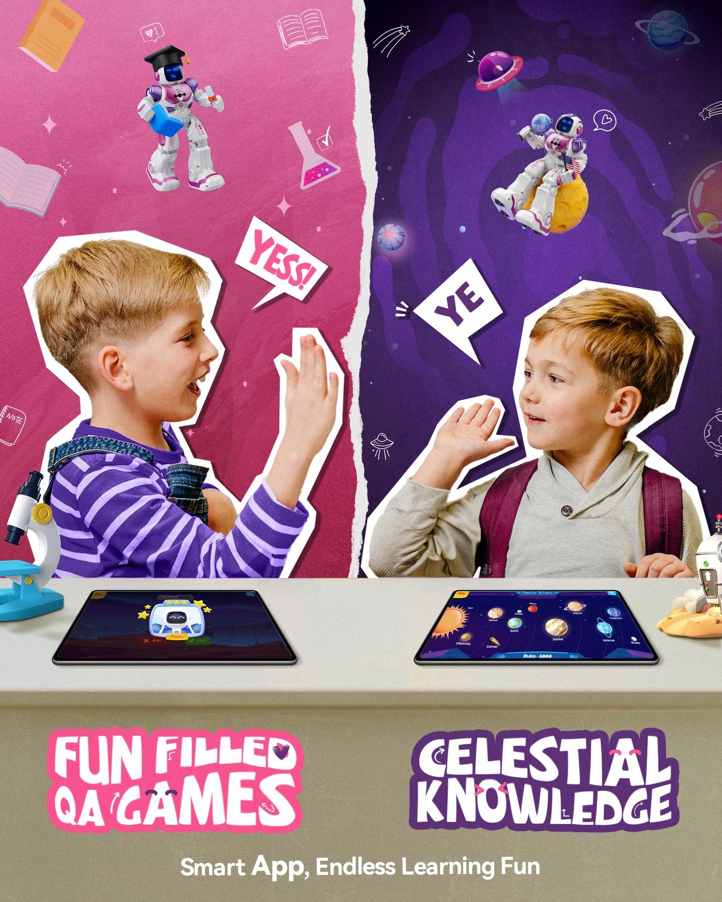 Ruko 6088 Dancing Robot for Girls with APP Control, Remote Control, Gesture Sensing Control, Interactive LED Emoji, QA Games Rechargeable Programmable Robot Toys for 3 4 5 6 Years Kids, Pink Purple - ARVRedtech.com | AR & VR Education Technology