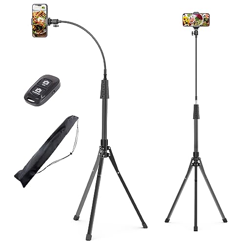UBeesize 92’’ Cell Phone Tripod Stand with 16.5’’ Gooseneck and Remote, Overhead Tripod with Adjustable 360°Ball Head & Phone Holder for iPhone 14 Pro Max/Plus/13/12/11, Samsung S22 S21, Android - ARVRedtech.com | AR & VR Education Technology