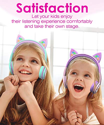 FosPower Kids Headphones with LED Cat Ears, 3.5mm On-Ear Wired Headset with Laced Cables for iPad/Smartphones/PC/Kindle/Tablet/Laptop/School (Max Volume 85dB) - Teal/Light Purple - ARVRedtech.com | AR & VR Education Technology