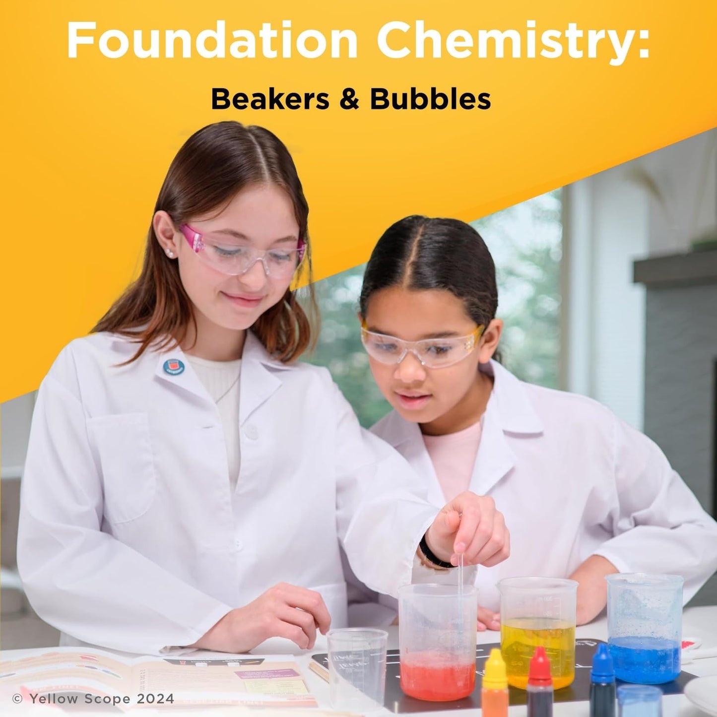 Yellow Scope Chemistry Kit, Science Experiment for Girls & Boys, STEM Activities for Kids Ages 8-12, Beakers & Bubbles Foundation Chem Set