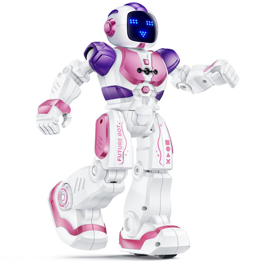 Ruko 6088 Dancing Robot for Girls with APP Control, Remote Control, Gesture Sensing Control, Interactive LED Emoji, QA Games Rechargeable Programmable Robot Toys for 3 4 5 6 Years Kids, Pink Purple