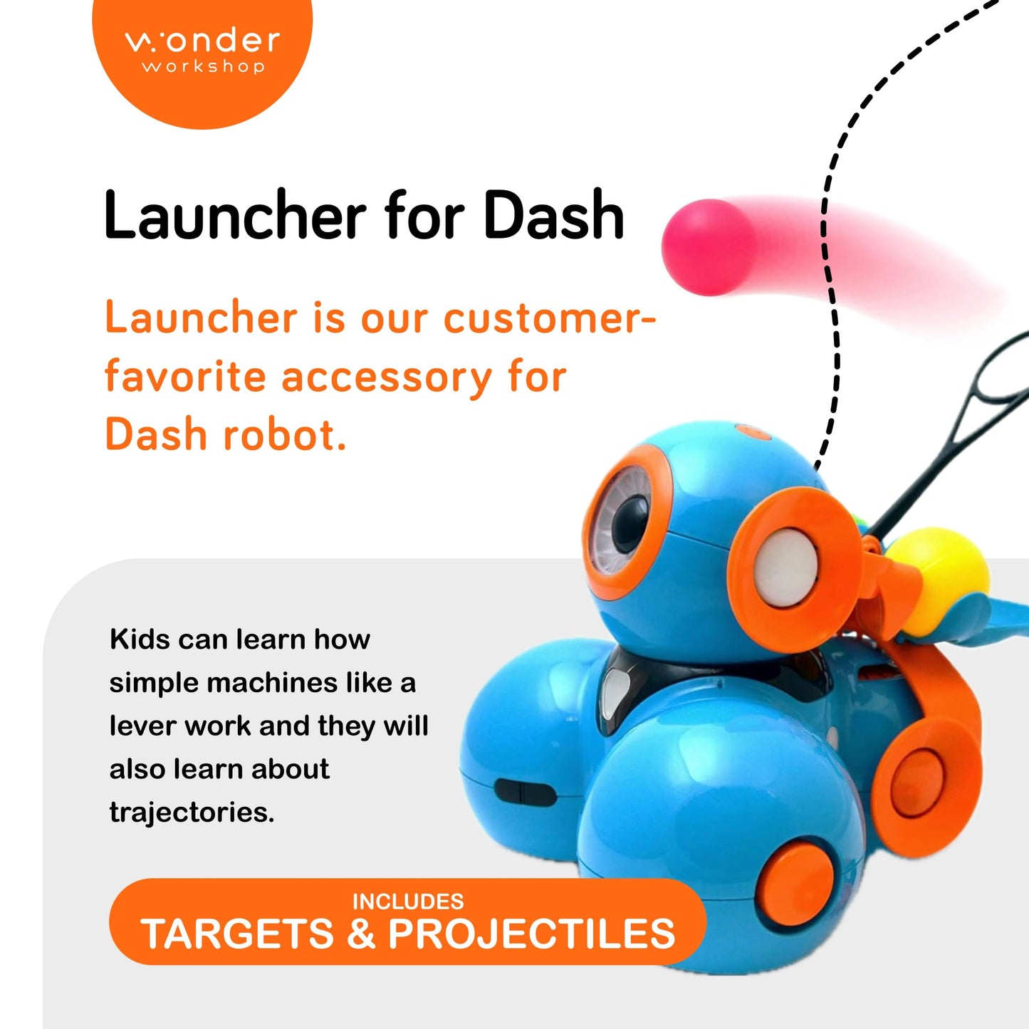 Wonder Workshop Dash Robot Wonder Pack – Coding Educational Bundle for Kids 6+ – Free STEM Apps with Instructional Videos - Launcher Toy, Sketch Kit Drawing, Gripper Building