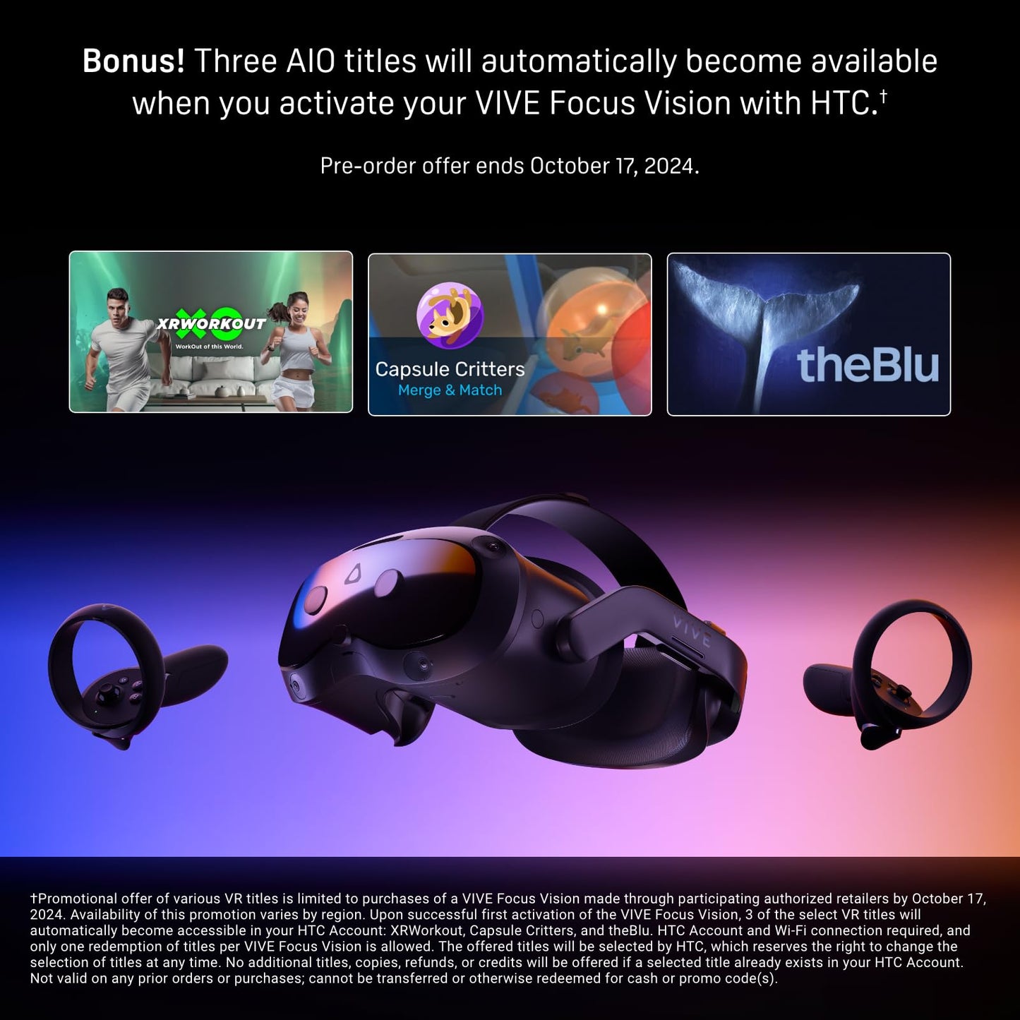 HTC Vive Focus Vision Bundle pre-Order Includes DisplayPort Compatible Wired Streaming Kit and Game Pack — Mixed Reality and PC VR Headset + Controllers