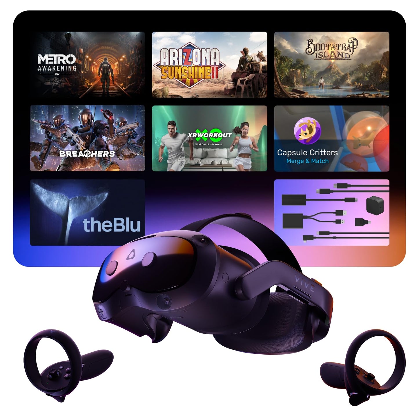 HTC Vive Focus Vision Bundle pre-Order Includes DisplayPort Compatible Wired Streaming Kit and Game Pack — Mixed Reality and PC VR Headset + Controllers