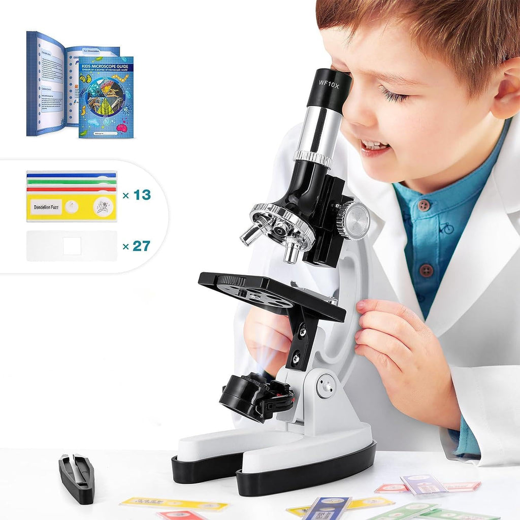 62-pcs Microscope Kit for Kids 5-12, with 13 Prepared & 27 Blank Slides, Science