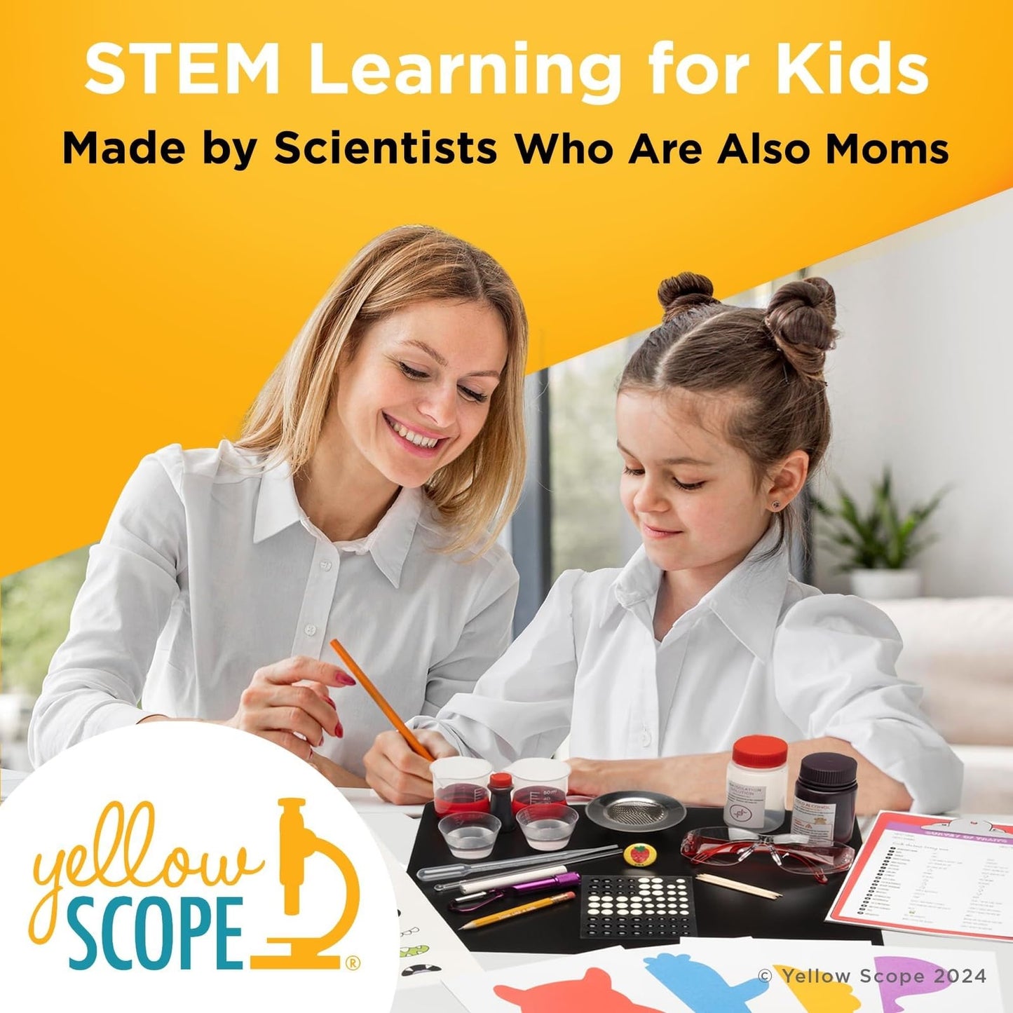 Yellow Scope Chemistry Kit, Science Experiment for Girls & Boys, STEM Activities for Kids Ages 8-12, Beakers & Bubbles Foundation Chem Set