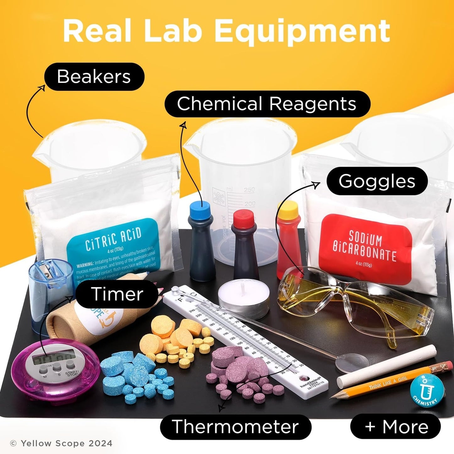 Yellow Scope Chemistry Kit, Science Experiment for Girls & Boys, STEM Activities for Kids Ages 8-12, Beakers & Bubbles Foundation Chem Set