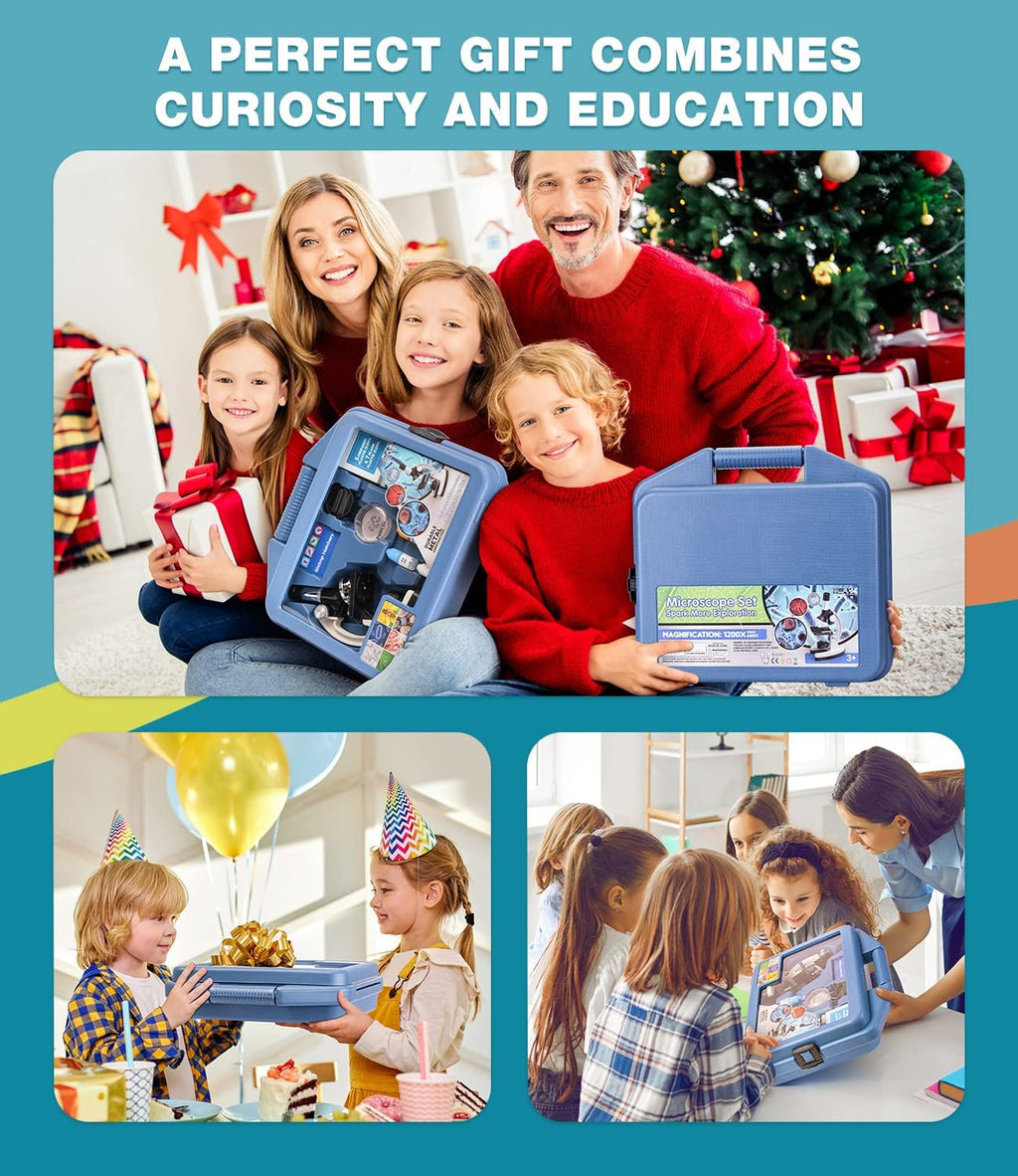 62-pcs Microscope Kit for Kids 5-12, with 13 Prepared & 27 Blank Slides, Science