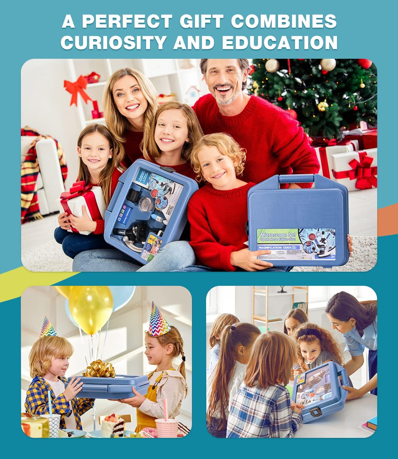 62-pcs Microscope Kit for Kids 5-12, with 13 Prepared & 27 Blank Slides, Science