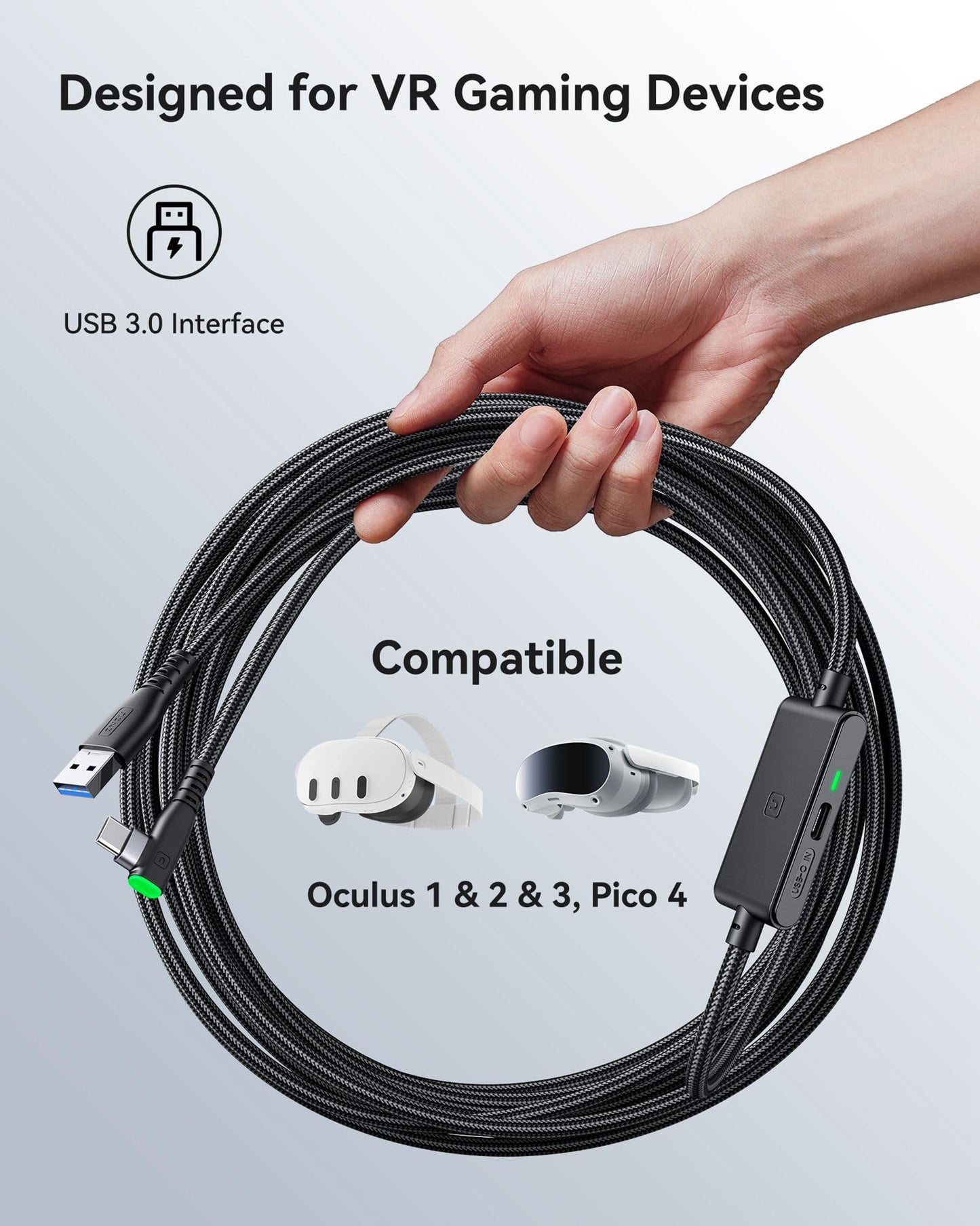 INIU Oculus Link Cable with Charging [16ft] for Meta Quest 3 Quest 2/Pro, Pico 4, PC VR, Steam VR, USB 3.0 High Speed Data Cable, USB C Charger Cord for VR Headset Accessories