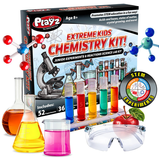 Playz 52 Extreme Kids Chemistry Experiments Set - STEM Activities & Science Kits for Kids Age 8-12 with 51+ Tools - Discovery Science Educational Toys & Gifts for Boys, Girls, Teenagers & Kids