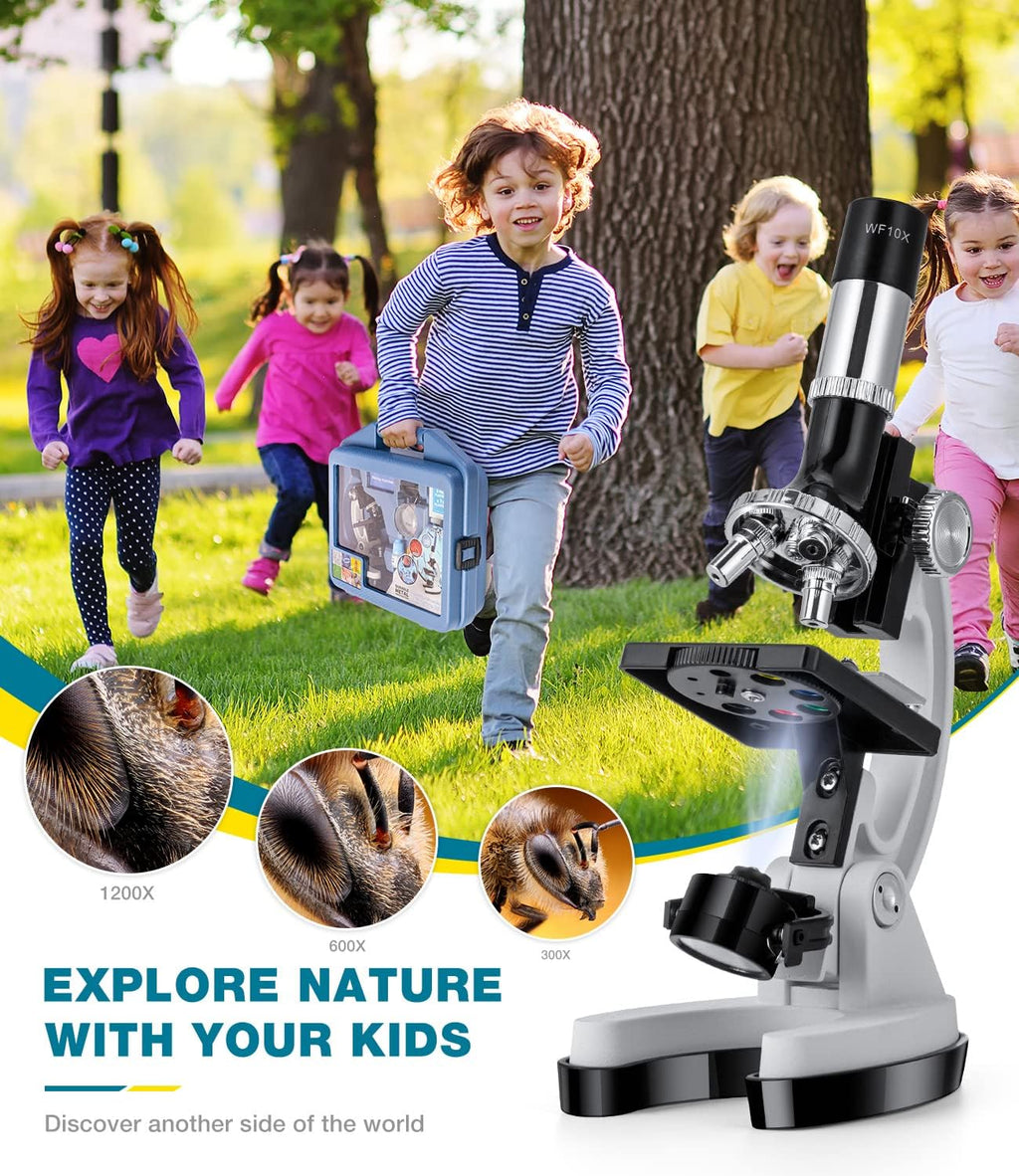 62-pcs Microscope Kit for Kids 5-12, with 13 Prepared & 27 Blank Slides, Science