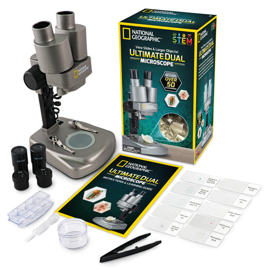 NATIONAL GEOGRAPHIC Dual LED Kids Microscope - 50+ pc Science Kit with 10 Prepared Slides & 10 DIY Blank Slides, Biology Experiment Activity, Microscope Kit for Kids 8-12 (Amazon Exclusive) - ARVRedtech.com | AR & VR Education Technology