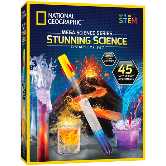 NATIONAL GEOGRAPHIC Stunning Chemistry Set - Mega Science Kit with 45 Easy Experiments- Make a Volcano and Launch a Rocket, STEM Projects for Kids Ages 8-12, Science Toys (Amazon Exclusive) - ARVRedtech.com | AR & VR Education Technology