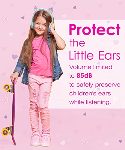 FosPower Kids Headphones with LED Cat Ears, 3.5mm On-Ear Wired Headset with Laced Cables for iPad/Smartphones/PC/Kindle/Tablet/Laptop/School (Max Volume 85dB) - Teal/Light Purple - ARVRedtech.com | AR & VR Education Technology