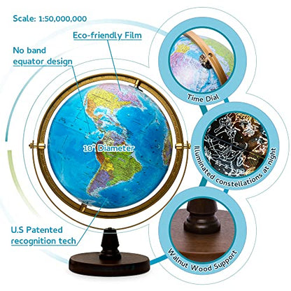 SJSMARTGLOBE with Interactive APP & LED Illuminated Constellations at Night, US-Patented STEM education 10" World Globe with Detailed map - ARVRedtech.com | AR & VR Education Technology