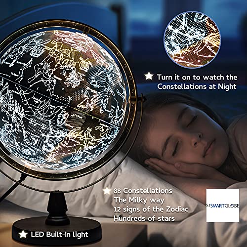 SJSMARTGLOBE with Interactive APP & LED Illuminated Constellations at Night, US-Patented STEM education 10" World Globe with Detailed map - ARVRedtech.com | AR & VR Education Technology