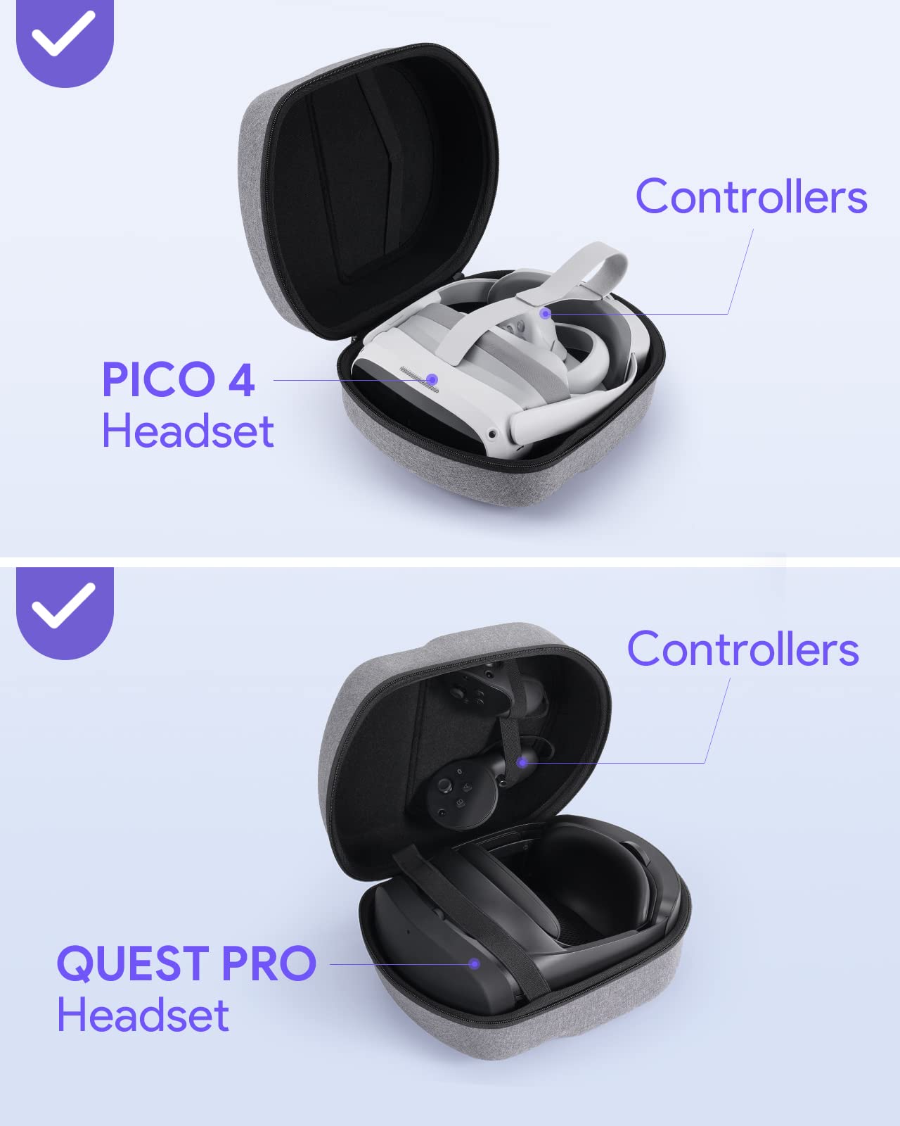 Yinke Case for Meta Quest 3/Oculus Quest 2/Pico 4, VR Headset Case Compatible with Elite Strap and More Accessories, Hard Carrying Travel Case All-in-One Storage (Grey) - ARVRedtech.com | AR & VR Education Technology